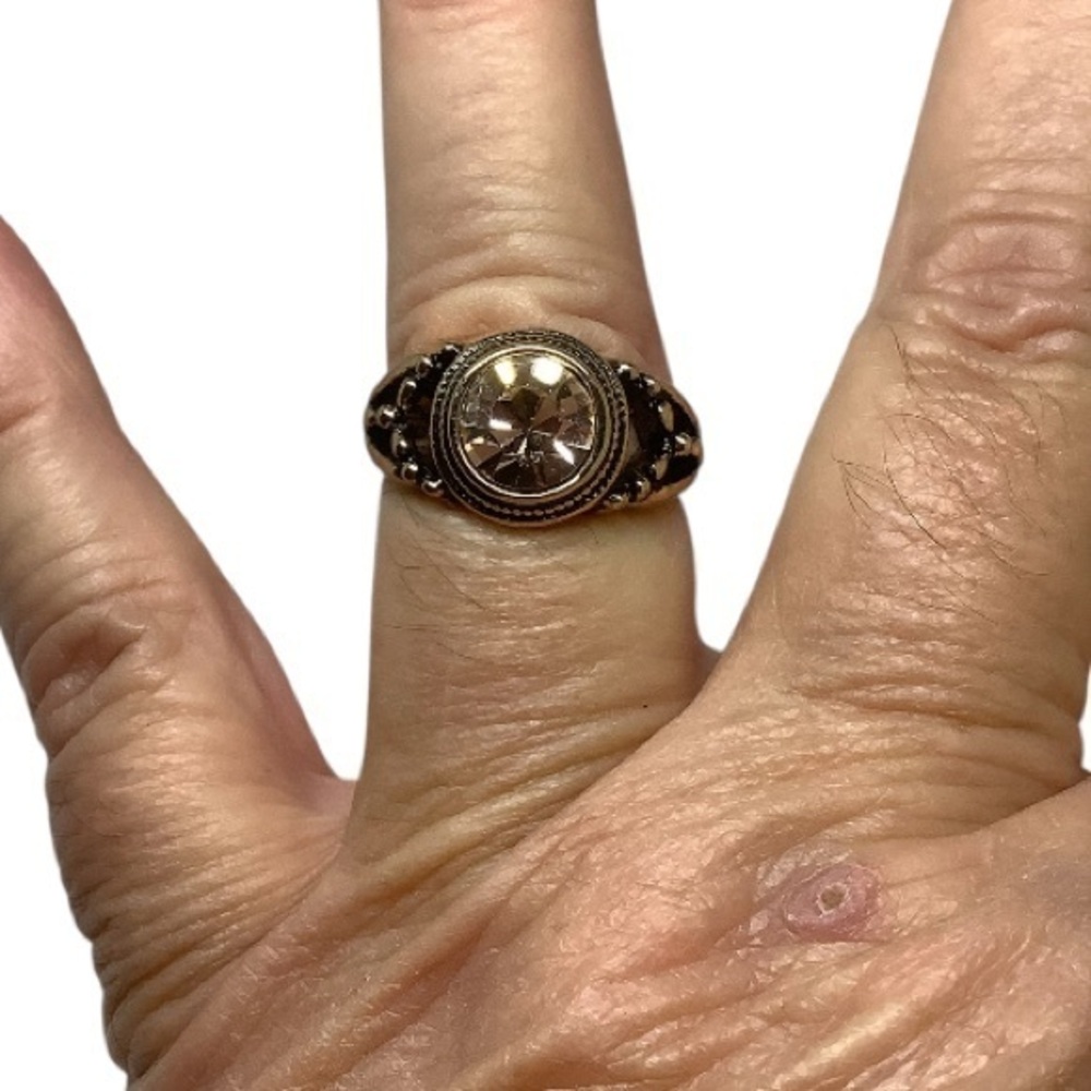 Vintage Gold-Tone Statement Ring with clear stone